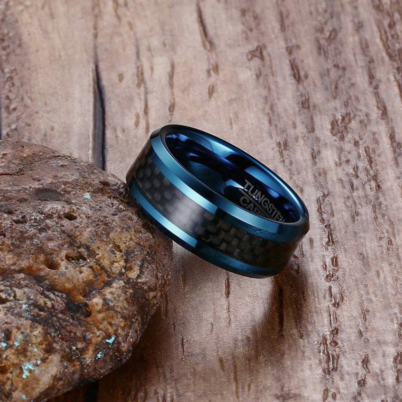 Vnox Blue Tungsten Rings for Men Wedding Bands 8mm Men&