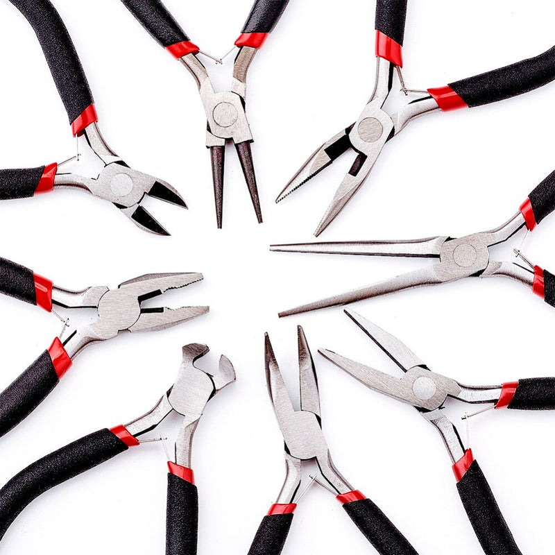 6-8pc/set Carbon Steel Beading Jewelry Tools Kit Black Mini Needle Round Nose Cutting Wire Jewelry Pliers Equipment for Handmade