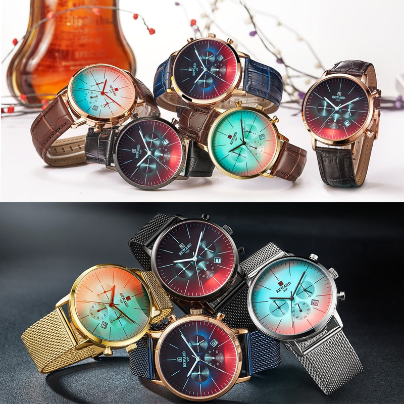 2022 nuevo reloj de cristal brillante de Color a la moda para hombre, cronógrafo de marca de lujo, reloj de negocios de acero inoxidable para hombre, reloj de pulsera para hombre