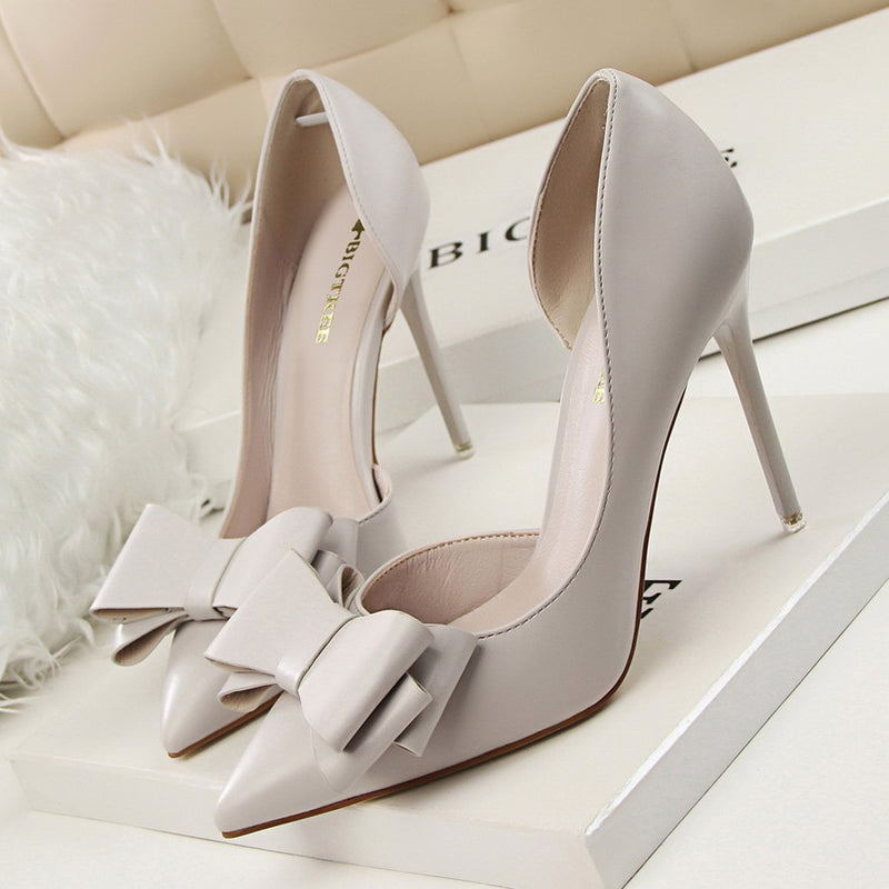 Zapatos de tacón alto sexis para mujer de alta calidad, zapatos de boda con punta en pico, zapatos con lazo de aguja para mujer, moda 2018, zapatos de tacón rosa para mujer