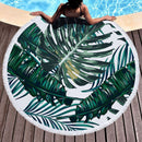 Green Leaves Summer Round Beach Towel Microfiber with Drawstring Backpack Bag Bath Towels Mat Bikini Cover Up With Tassels Soft
