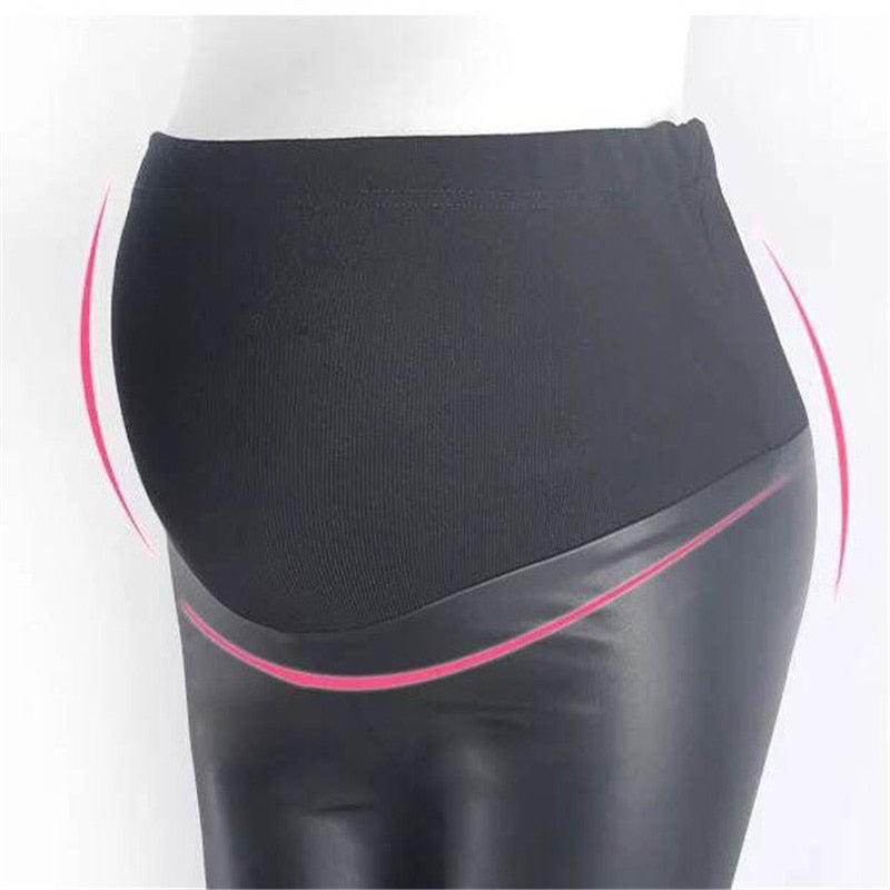 YWHUANSEN PU-Leder-Leggings für schwangere Frauen Herbst-Winter-warme Hose für Femme Enceint plus dünner Samt, verstellbare hohe Taille