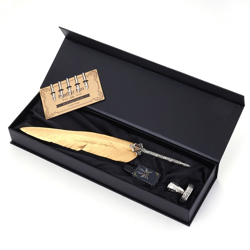 Fountain Pen Suit Vintage Dip Feather Pen Writing Ink Set with Gift Box Stationery Antique Calligraphy Pen Office Supplies Gifts