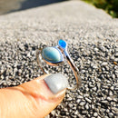 Fine Natural Larimar Rings Leaves Ring Larimar Women Rings Blue Opal Jewelry 925 Sterling Silver Jewelry Larimar Wedding Rings