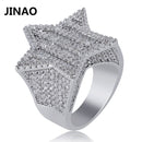 JINAO New Design Gold  Color Five-pointed Star Ring Micro Paved Big  Zircon Shiny Hip Hop Finger Ring for Men Women Gift
