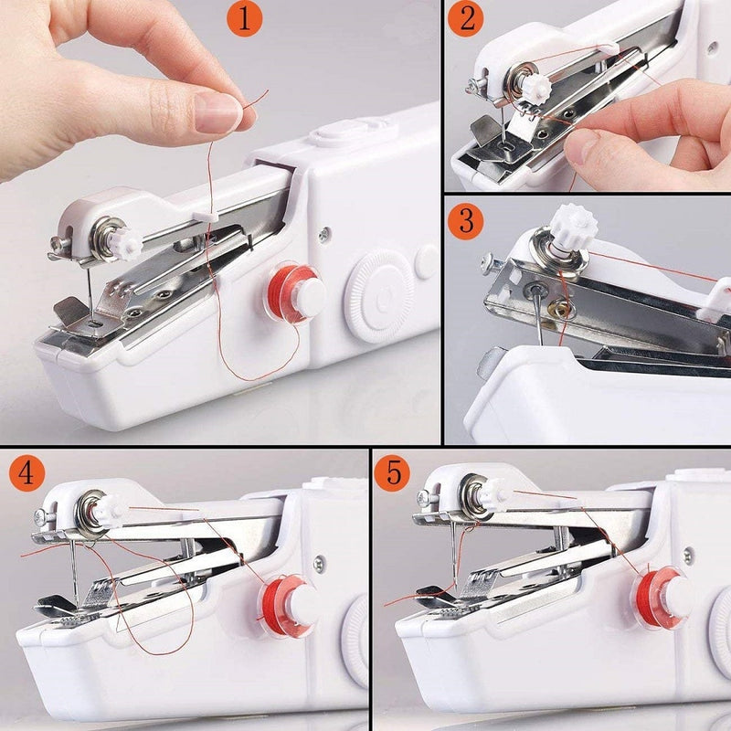 1Set tragbare Handnähmaschine Quick Stitch Sew Handarbeit Schnurlose Kleidung Stoffe Mini-Nähmaschine mit Nähsets
