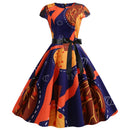 Pumpkin Print Halloween Women 2022 Summer O Neck Short Sleeve Party Robe Femme Elegant Vintage Dresses