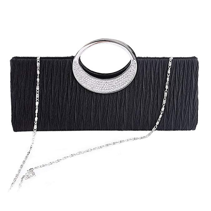 Luxury Evening Clutch Bags Fashion Rhinestone Satin Pleated Women Evening Bag Wedding Party Handbag Clutches Purse Bolsos Mujer