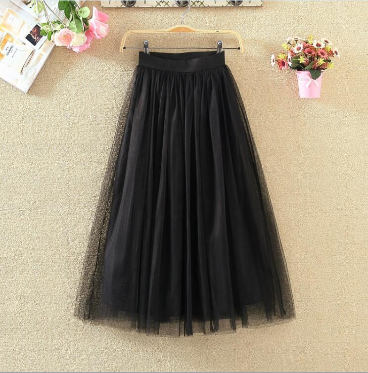 OHRYIYIE 2023 Spring Summer Vintage Long Tulle Skirt Women Elastic High Waist Mesh Skirts Pleated Tutu Skirt Female Jupe Longue