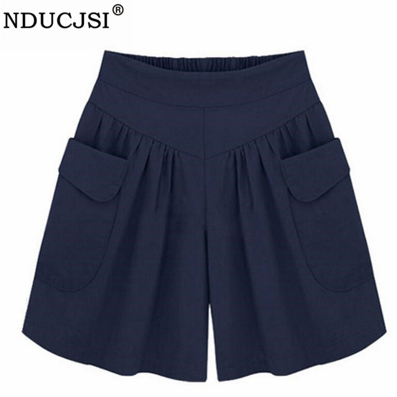 NDUCJSI Casual Shorts Women Summer Elastic Waist Loose Black Navy Soft Cotton Femme Street