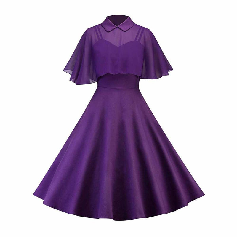 Women Vintage Gothic Cape Black Dress 2022 Autumn Two Piece Mesh Cloak Sleeves Peter Pan Collar Elegant Retro Goth Party Dresses