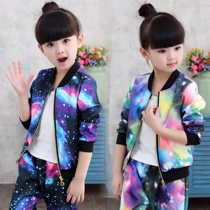 2019 Autumn Girls Clothing Sets Children Tracksuit Fashion Zipper Coat And Pant Set Kids Clothes Set Carnival Girl Sports Suit