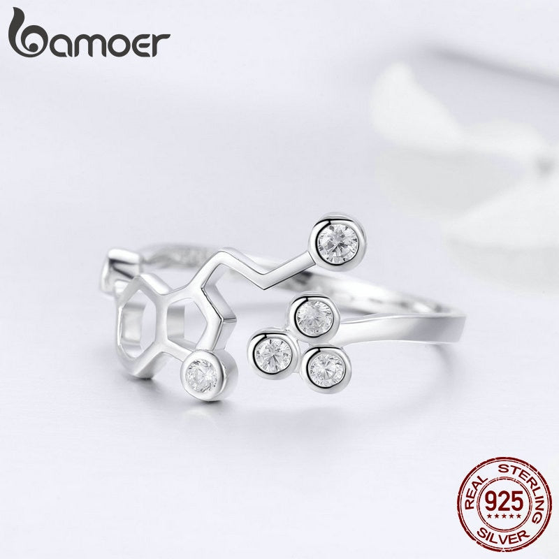 BAMOER Real 925 Sterling Silver Honeycomb Adjustable Finger Rings for Women Clear CZ Ring Wedding Engagement Jewelry Anel SCR433