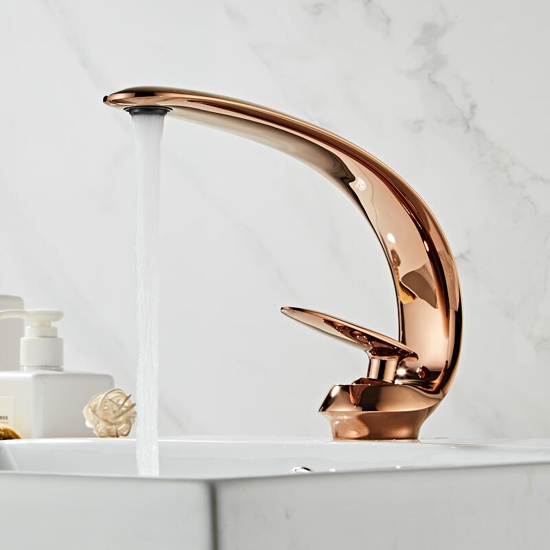 Grifo de lavabo de oro rosa/negro/dorado, grifo mezclador de lavabo de baño, grifo de lavabo de latón, grúa de un solo orificio para baño