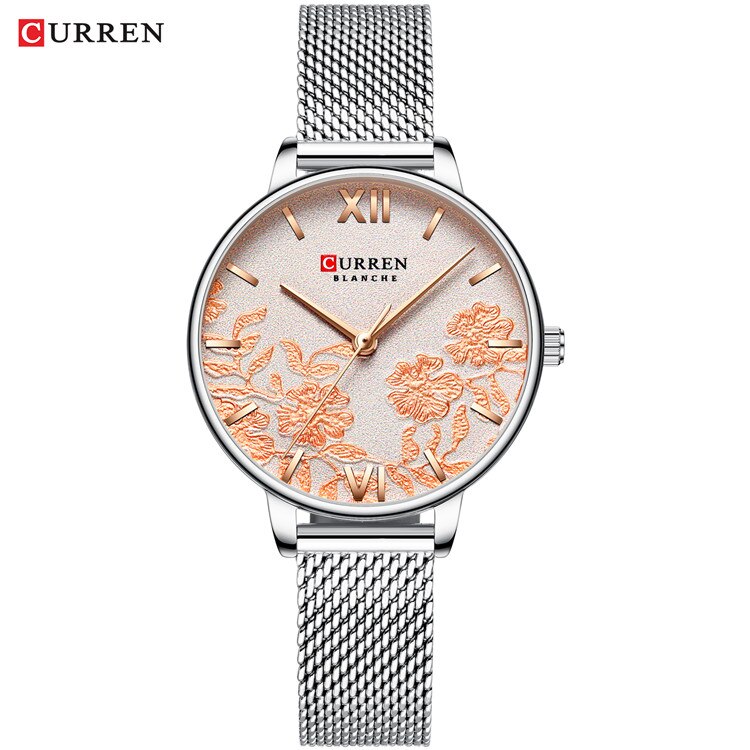 CURREN Damenuhren Top-Marke Luxus Edelstahlarmband Armbanduhr für Damen Rose Uhr Stilvolle Quarz Damenuhr
