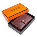 CONTACT'S Genuine Leather RFID Vintage Wallet Men With Coin Pocket Short Wallets Small Zipper Walet With Card Holders Man Purse