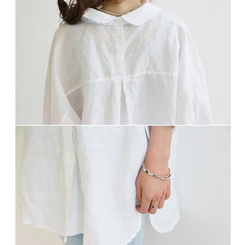 Blouse Womens White Blouses Shirt Spring Summer Blusas Office Lady Elegant Loose Tops and Blouses Casual Linen Women