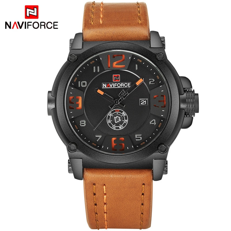 NAVIFORCE Top Luxury Brand Men Sports Military Quartz Watch Man Analog Date Clock Leather Strap Wristwatch Relogio Masculino