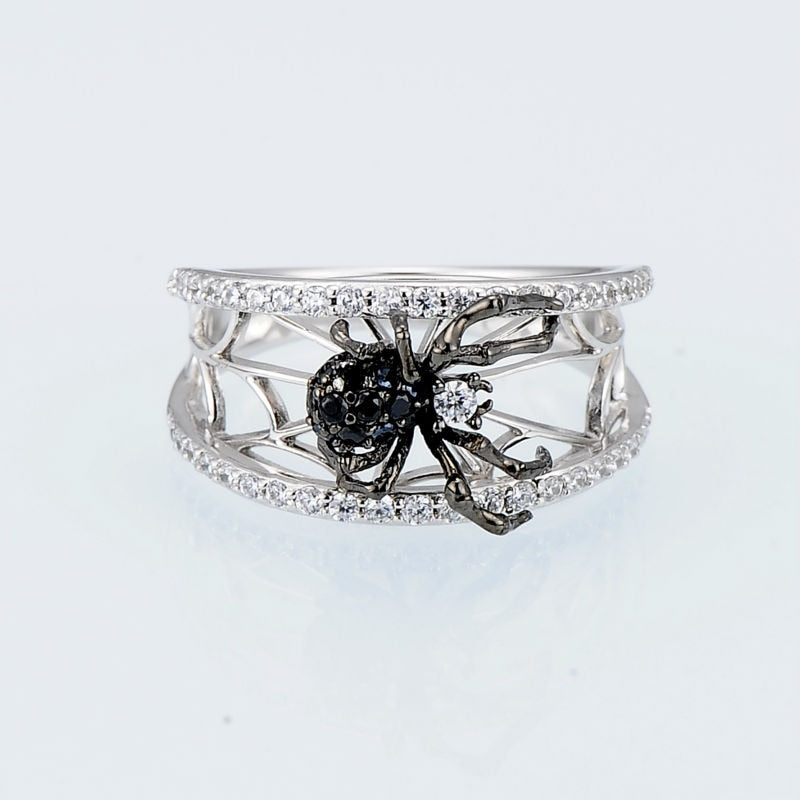 SANTUZZA Genuine 925 Sterling Silver Ring For Women Unique Rings Delicate Black Spider Ring Trendy Party Fashion Jewelry