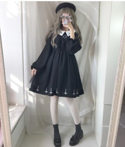 Harajuku Fashion Cross Cosplay Cute Girl Dress Japanese Gothic Style Star Tulle Dress Lolita Kawaii Dresses