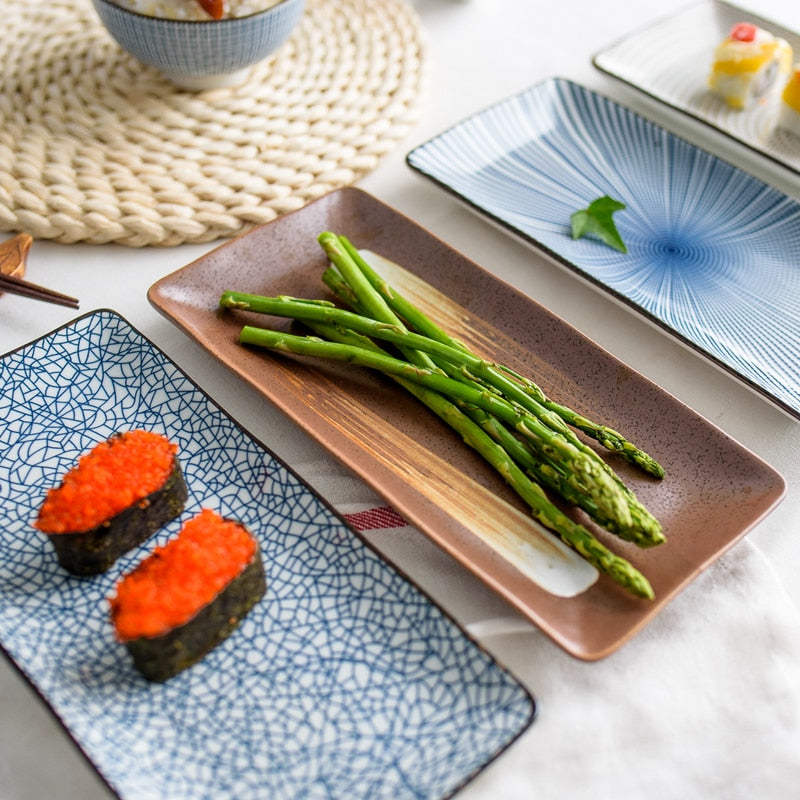 9.8 inch Japanese Style Dinner Plate Ceramic Sushi Plate Fish Dinner Dishes Rectangle Household Dinnerware