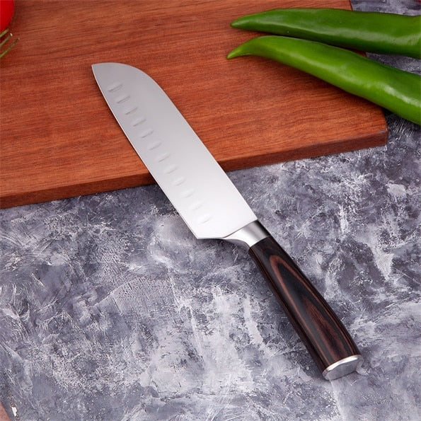 Juego de cuchillos de cocina Mokithand, cuchillos de Chef japoneses profesionales 7CR17, cuchillo para pelar carne Santoku de acero inoxidable de alto carbono