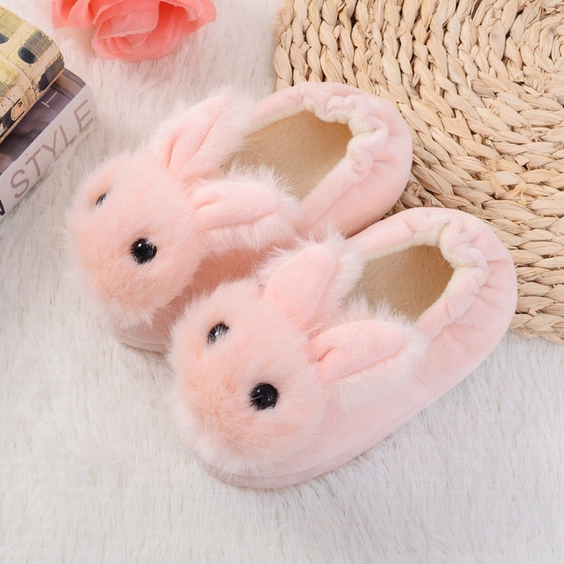 Kocotree Children Cotton Shoes Kids Home Slippers Boys And Girls Baby Cute Rabbit Ears Plush Ball Thickening Warm Indoor Shoes