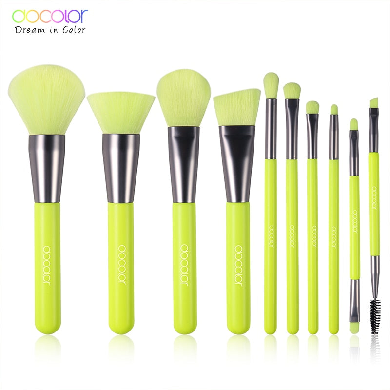 Docolor Neon 10-teiliges Make-up-Pinsel-Set Gesicht, Foundation, Puder, Lidschatten, Augenbrauen, Kabuki, Mischpinsel, Beauty-Kosmetik-Werkzeuge