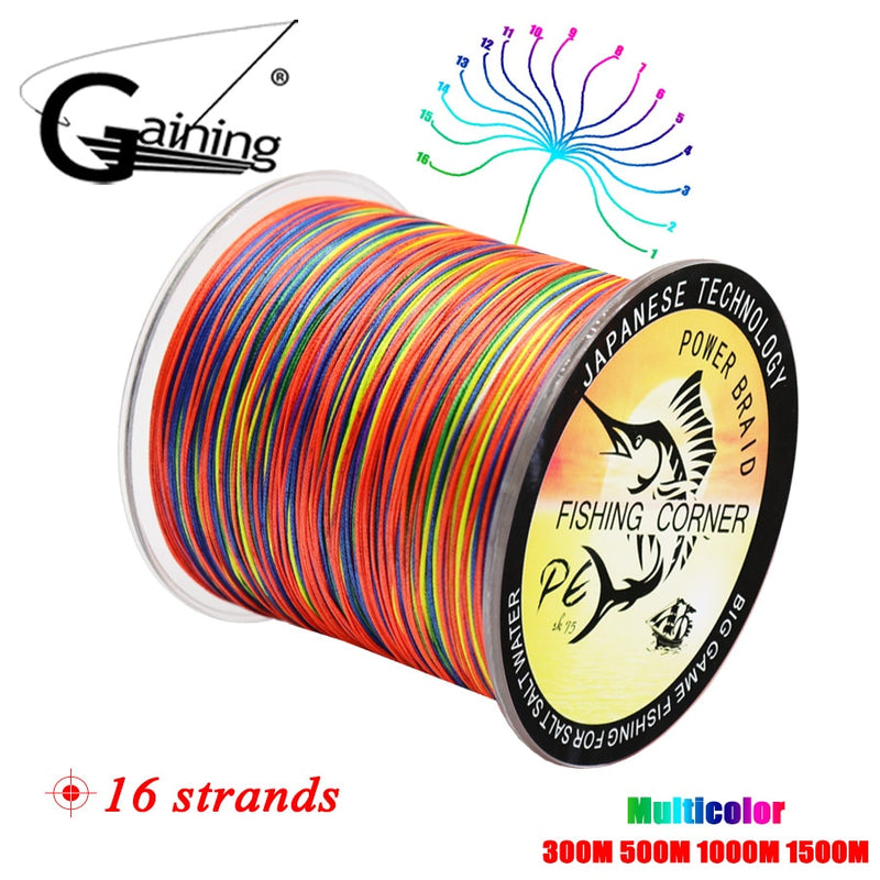 16 Stränge PE Braid 300M/500M/1000M/1500M Geflochtene Angelschnur Multicolor Super Power Japan Multifilament Salzwasser/Süßwasser