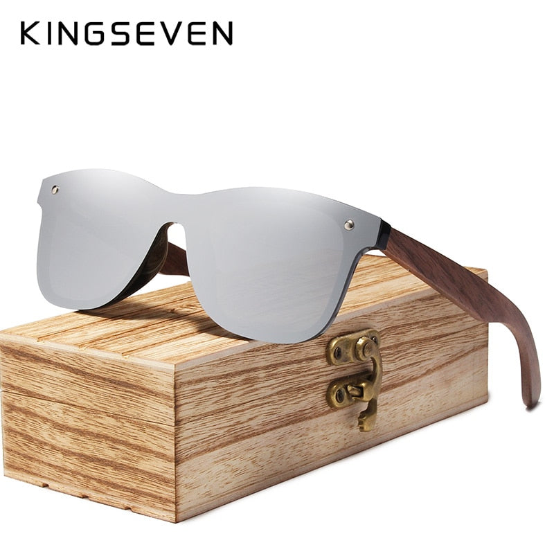 Gafas de sol KINGSEVEN a la moda para hombre, gafas de sol polarizadas con espejo de madera de nogal UV400, gafas de sol para mujer, diseño de marca, tonos coloridos hechos a mano