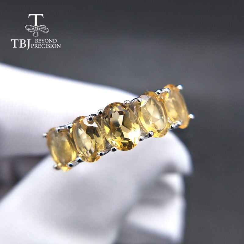 TBJ, conjunto de joyas de piedra citrina natural, anillo y arete en plata de ley 925, joyería fina para mujeres, uso diario, regalo de San Valentín