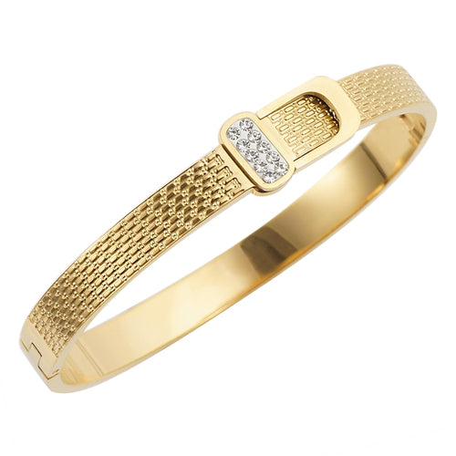 Brand Women Girls Crystal Cuff Charm Bangles Trendy Stainless Steel Belt Design Fashion Wedding Party Bangles Jewelry Gift