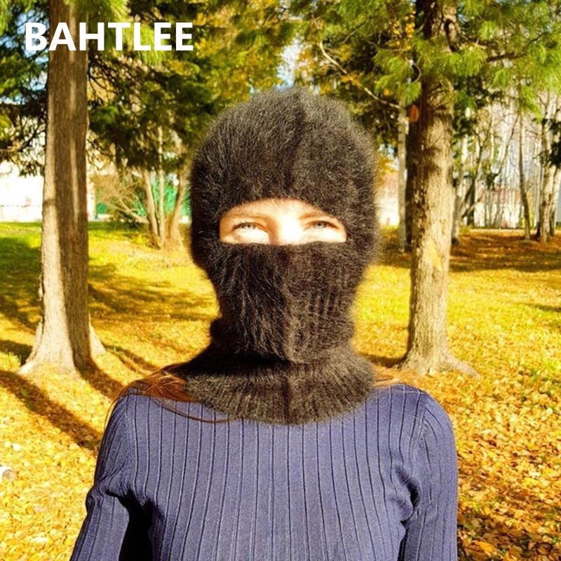 BAHTLEE Winter Ski Mask Balaclava Angora Rabbit Knitted Hat Scarf Neck Warmer For Men Or Women Fleece Cap