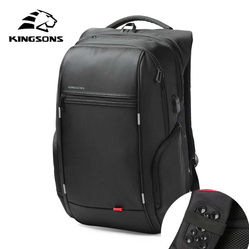 Mochila para ordenador portátil Kingsons de 15 "y 17", mochilas para ordenador con carga USB externa, bolsas impermeables antirrobo para hombres y mujeres