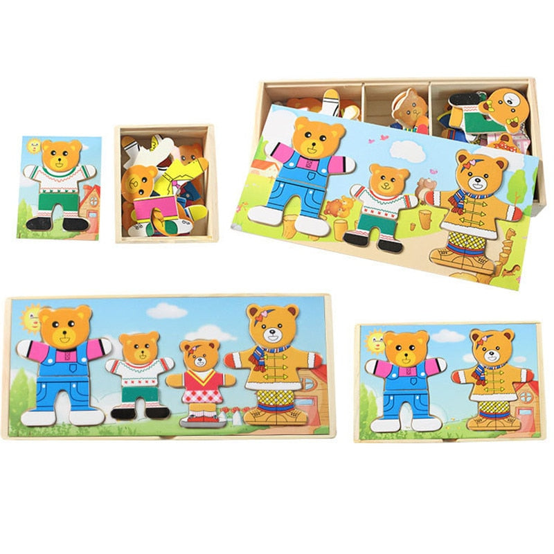 Wooden Puzzle Set Baby Educational Toys Bear Changing Clothes Puzzles Kids Children&