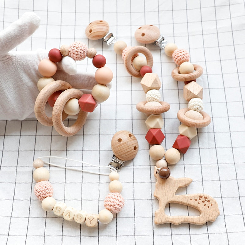 Babyspielzeug Silikonperlen Beißringe Holzringe Handgemachtes Armband Schnullerkette Clips Kinderkrankheiten Kinderwagen Glocke Babyprodukte