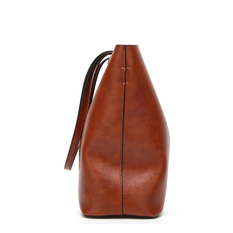 Waxing Leather Bucket Bag Einfache Handtaschen-Umhängetaschen mit doppeltem Riemen für Frauen 2020 Allzweck-Einkaufstasche sac bolsa feminina