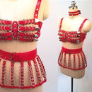 Sujetador enjaulado de 4 filas para trabajo pesado, 100% hecho a mano, arnés de cuero PU para mujer, lencería para el pecho, sujetador, cinturón, falda, arnés, cinturón para la cintura