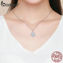 BAMOER High Quality 925 Sterling Silver Winter Snowflake Blue CZ Elegant Charms Pendant fit Necklaces Pendant Jewelry SCC940