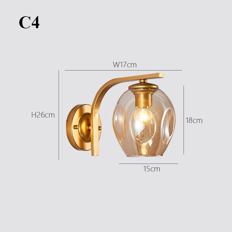 Modern Color Sconce Wall Lamp Glass Lampshade Loft Decorative Indoor Corridor Led Wall Lights Fixtures E27 Black Gold Blue