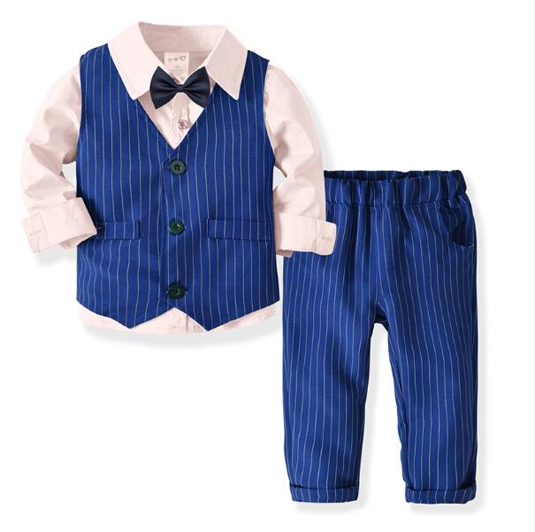 Ropa para niños Primavera Otoño Moda Traje de bebé Viento británico Trajes para niños Caballero Camisa de manga larga Chaleco Pantalones Niños Sui