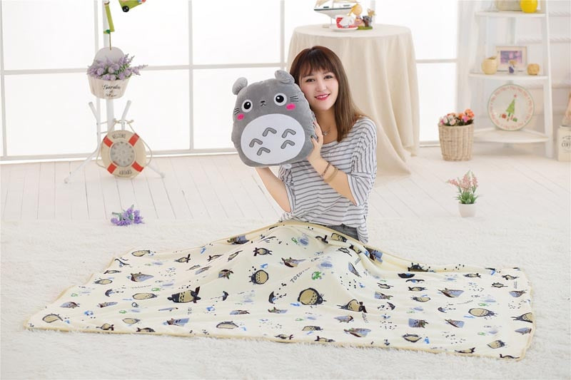 Totoro Plush Toy Cute Soft Pillow with Blanket 3 In 1 Anime Figure Gifts for Children Kids Present A Good Helper in Work Time