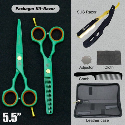 Tijeras de pelo negro de 5,5 ", tijeras de afeitar, tijeras calientes, diseños de corte de pelo, herramientas de peluquería baratas, cortadora de pelo, tijeras para niños