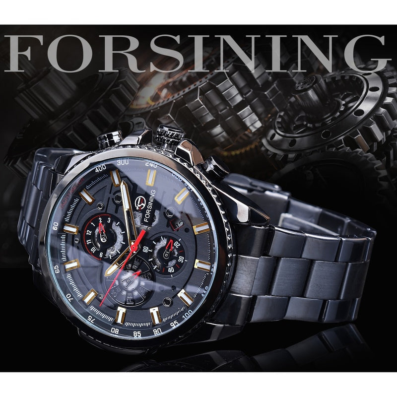 Forsining 2019 3 Dial calendario multifunción militar luminoso mano hombres mecánico deporte automático reloj de pulsera de marca superior de lujo