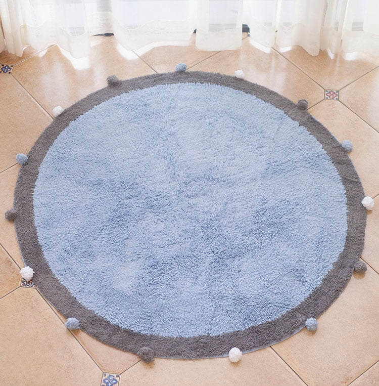 Alfombra redonda Tapete Infantil nórdico de algodón suave y esponjoso, alfombras Kilim para bebés, niños, dormitorio, sala de estar, rosa, gris y azul