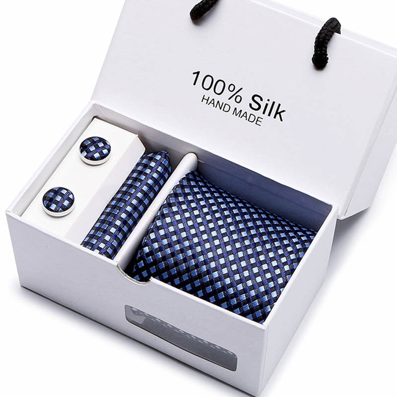 Gift box Packing  Brand Luxury Necktie Pocket Square Wedding Mens Neck TIes Silk Tie Set  Cufflinks Handkerchief