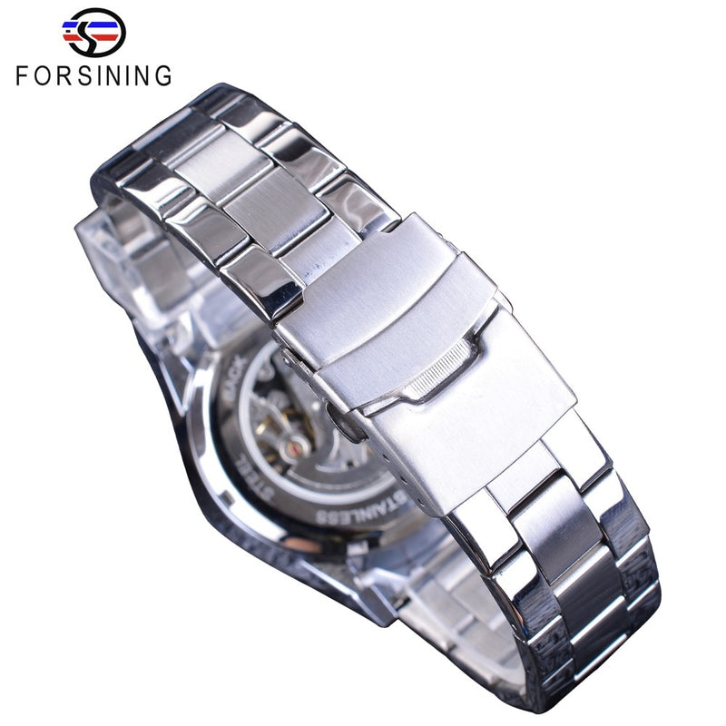 Forsining Classic Dragon Design Silver Acero inoxidable Diamond Display Hombres Relojes de pulsera automáticos Top Brand Luxury Montre Homme