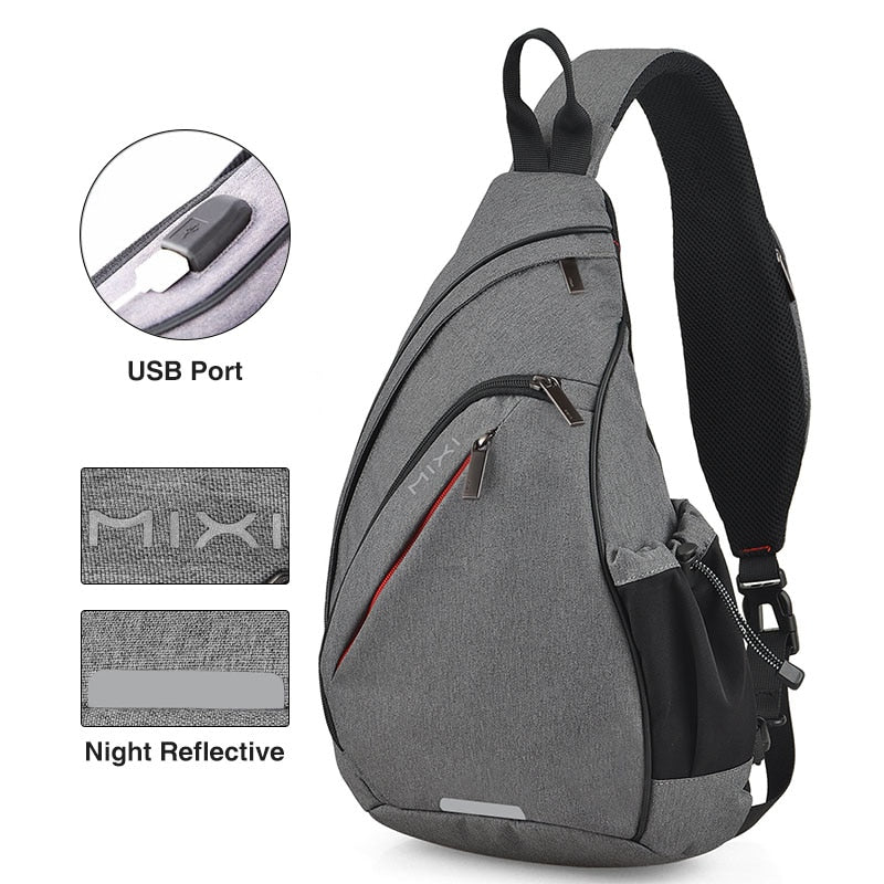 Mixi Herren One Shoulder Rucksack Damen Umhängetasche Crossbody USB Jungen Radfahren Sport Reise Vielseitig Mode Tasche Student Schule