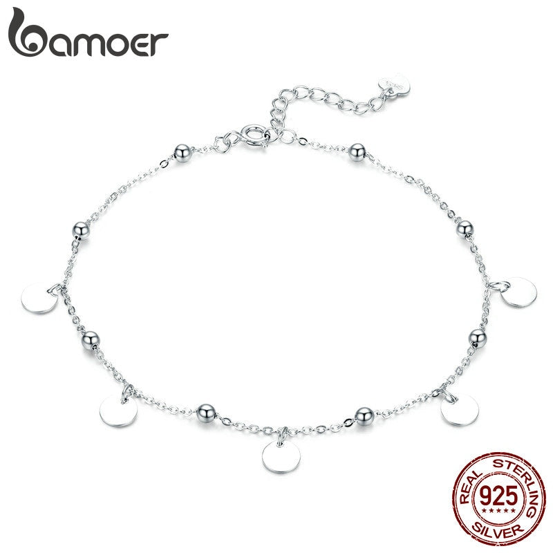 bamoer Silver Beads Anklets 925 Sterling Silver Geometric Minimalist Summer Fashion Foot Jewelry Bracelet for Ankle  SCT011