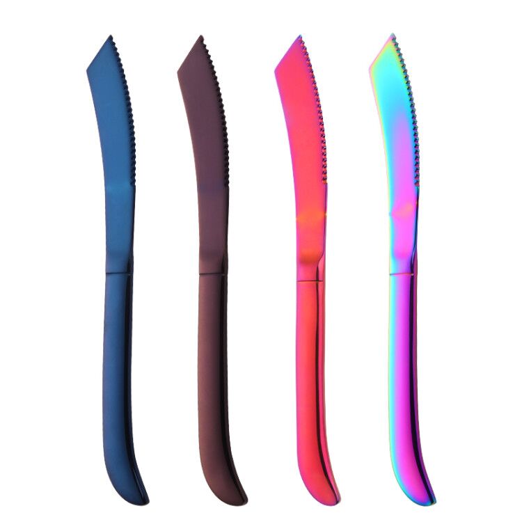 4/6/8pcs Stainless Steel Rainbow Steak Knife Sharp Table Knives Set Restaurant Cutlery Dinner Knife Black Dinnerware Set